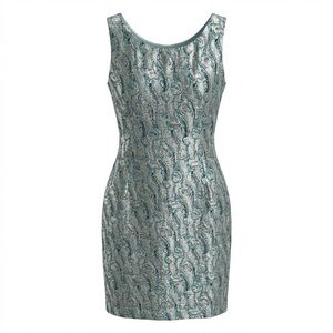 Source Unknown Vintage 60s Teal Blue and Gold Paisley Mini Dress Size S Party